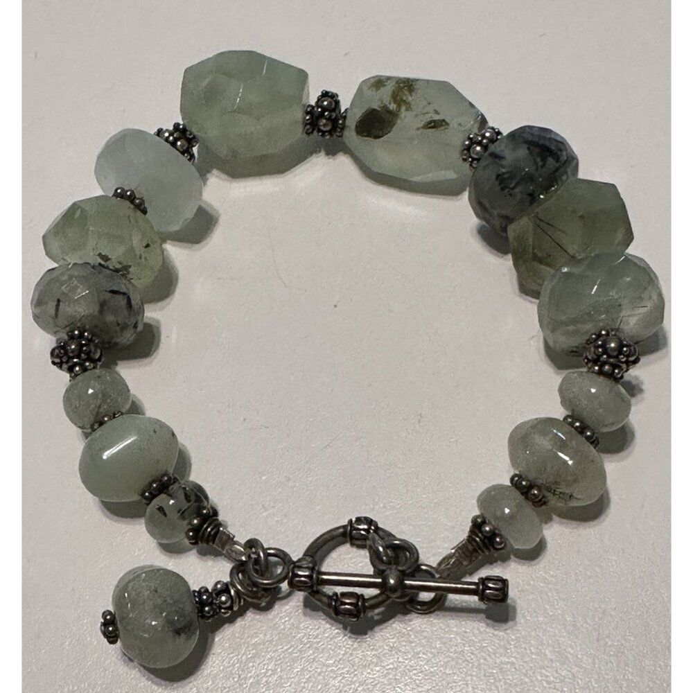 Prehnite Pebble Stone Beaded bracelet Silver Toggle Calm Clarity Inner Peace